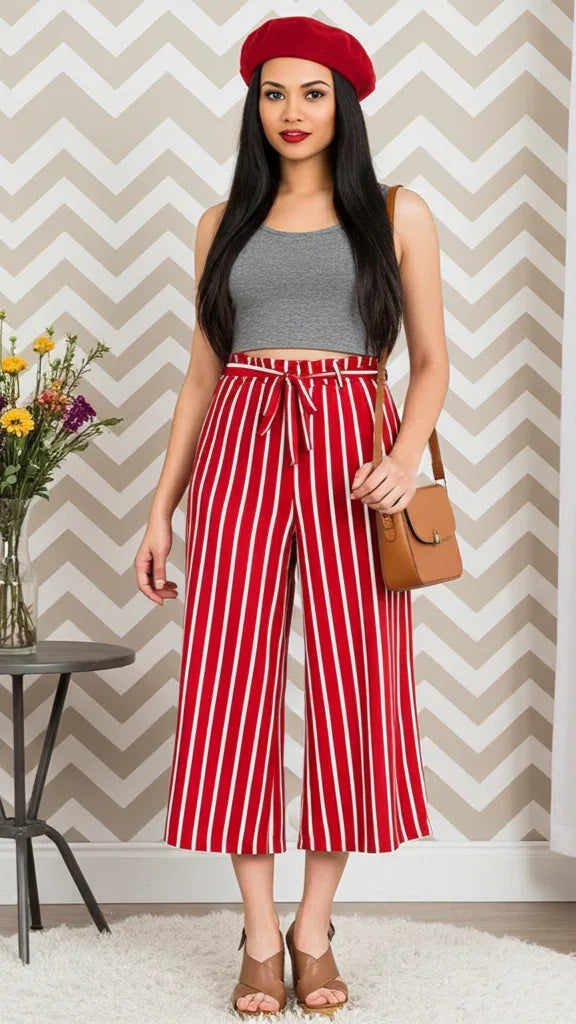 Striped Tie Front Poncho Pants - Kloset 6