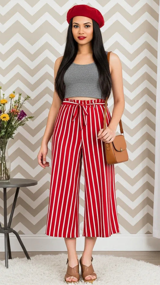 Striped Tie Front Poncho Pants - Kloset 6