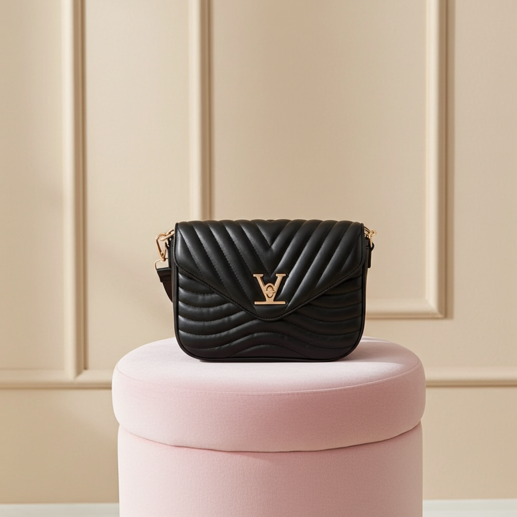 Chevron Quilted Crossbody Bag With V Accent - Kloset 6