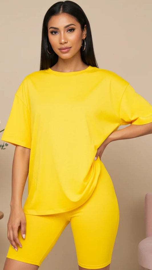 Short Sleeve Biker Shorts and Top Two-Piece Set - Kloset 6