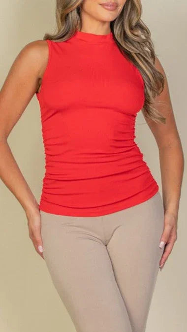 Ruched Side Sleeveless Ribbed Top - Kloset 6