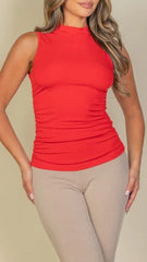 Ruched Side Sleeveless Ribbed Top - Kloset 6
