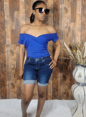 Off Shoulder Criss Cross Front Bodysuit Top - Kloset 6
