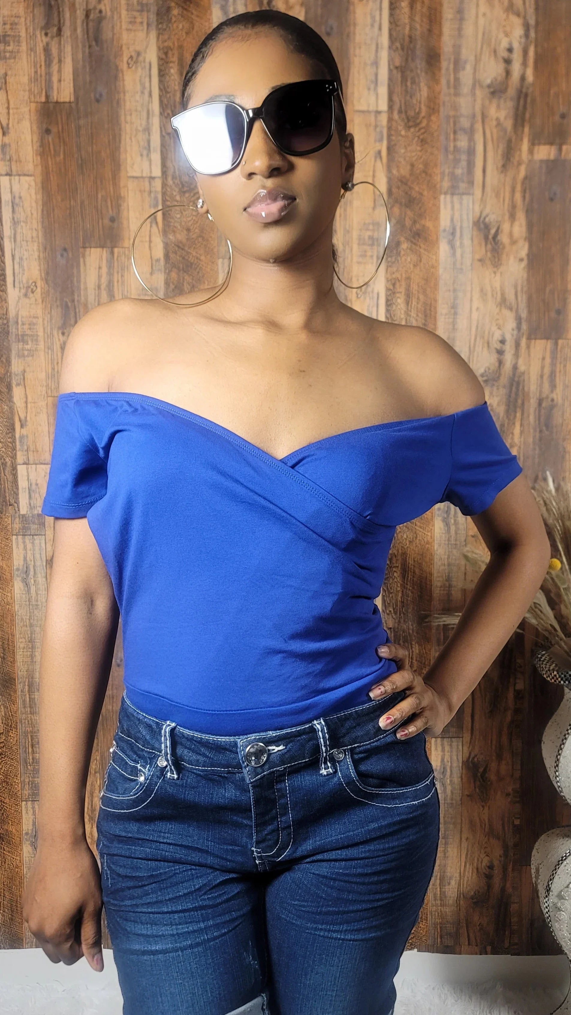 Off Shoulder Criss Cross Front Bodysuit Top - Kloset 6