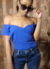 Off Shoulder Criss Cross Front Bodysuit Top - Kloset 6