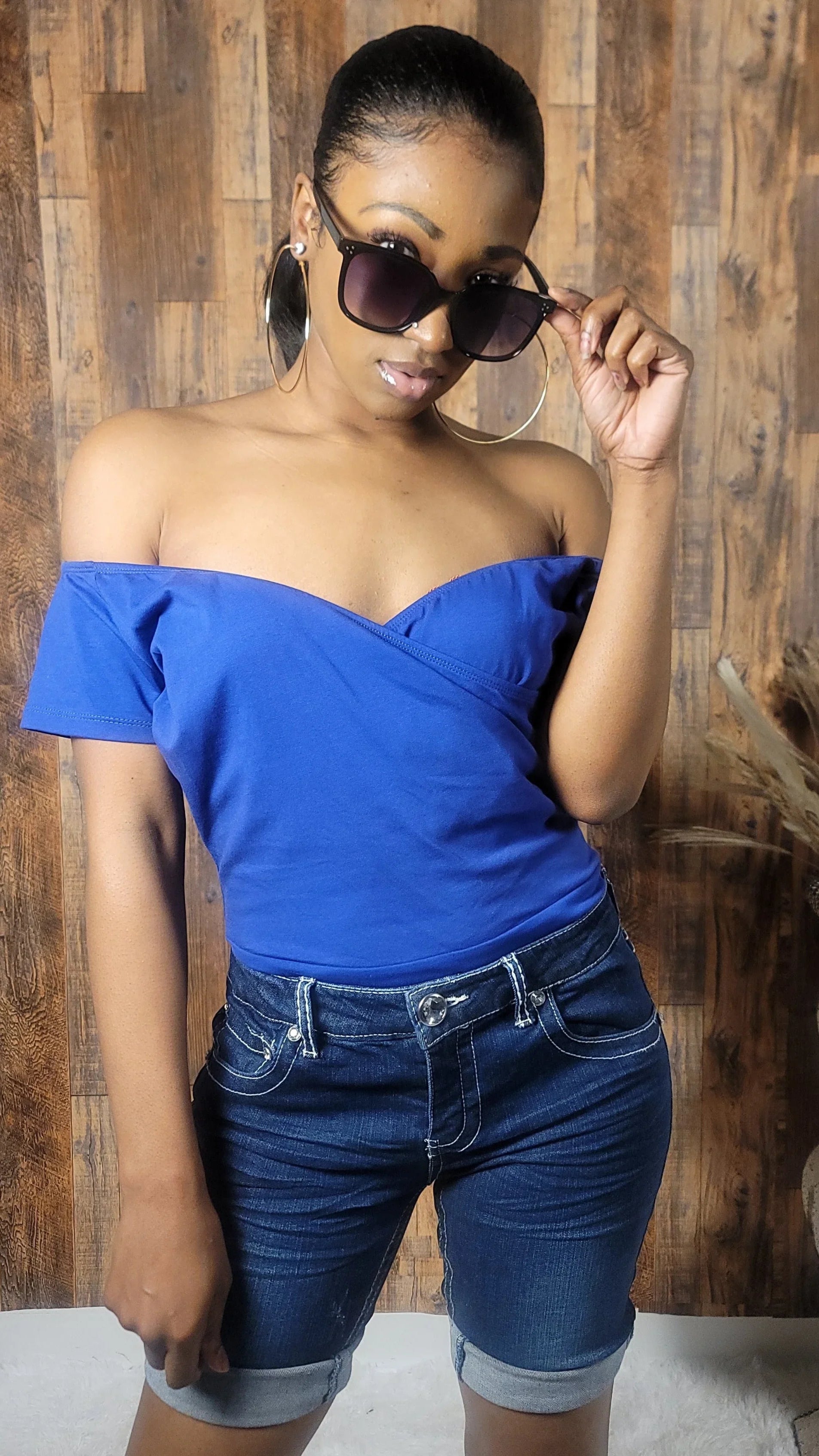 Off Shoulder Criss Cross Front Bodysuit Top - Kloset 6