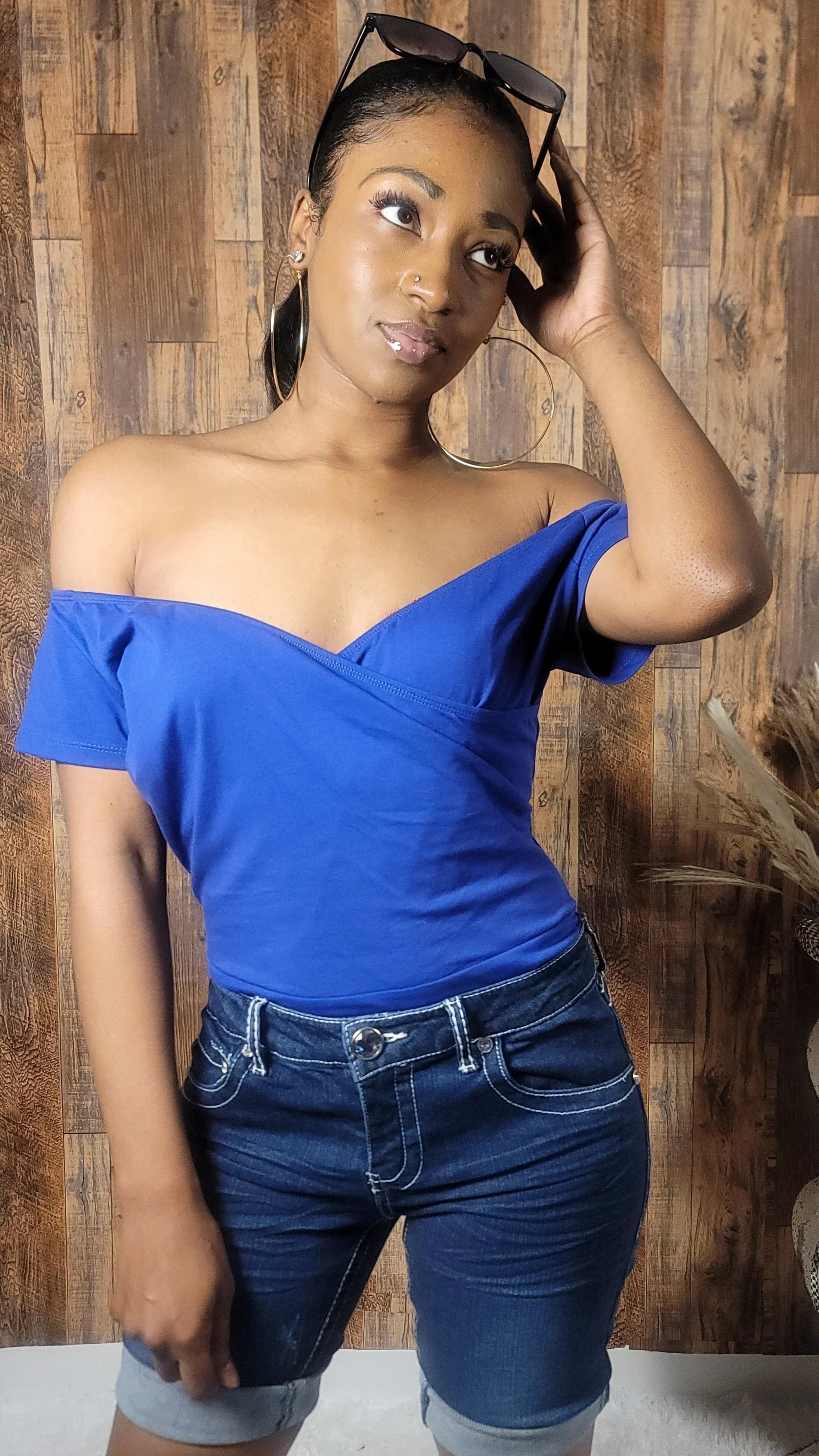 Off Shoulder Criss Cross Front Bodysuit Top - Kloset 6