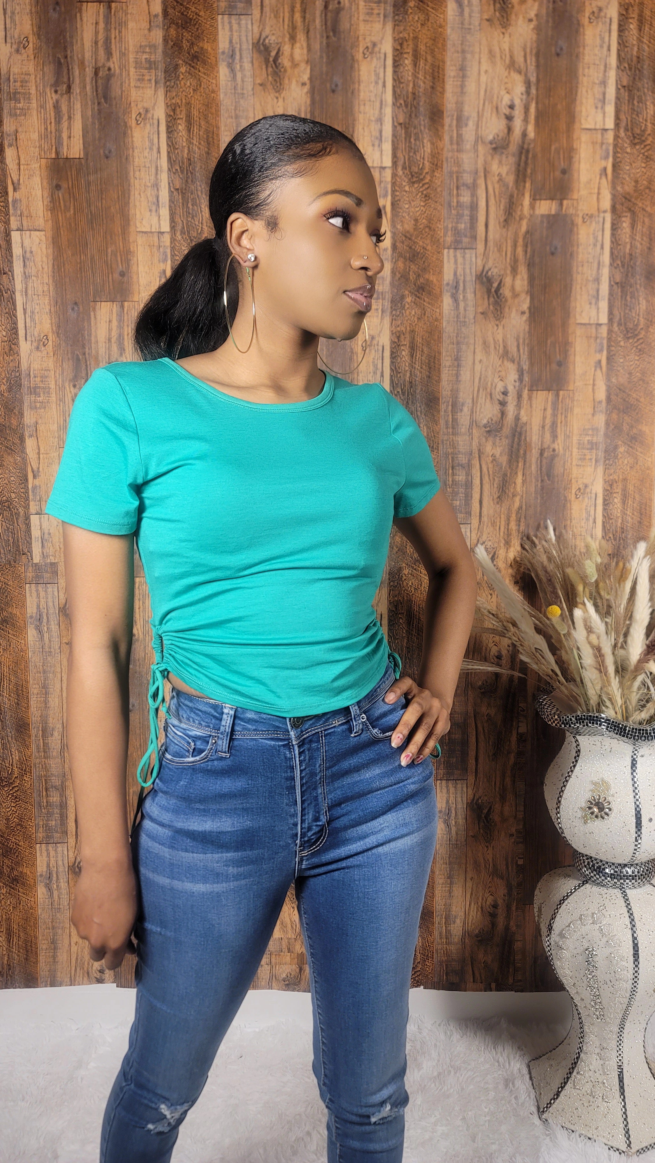 Green Side Hole Detail Crop Top - Kloset 6