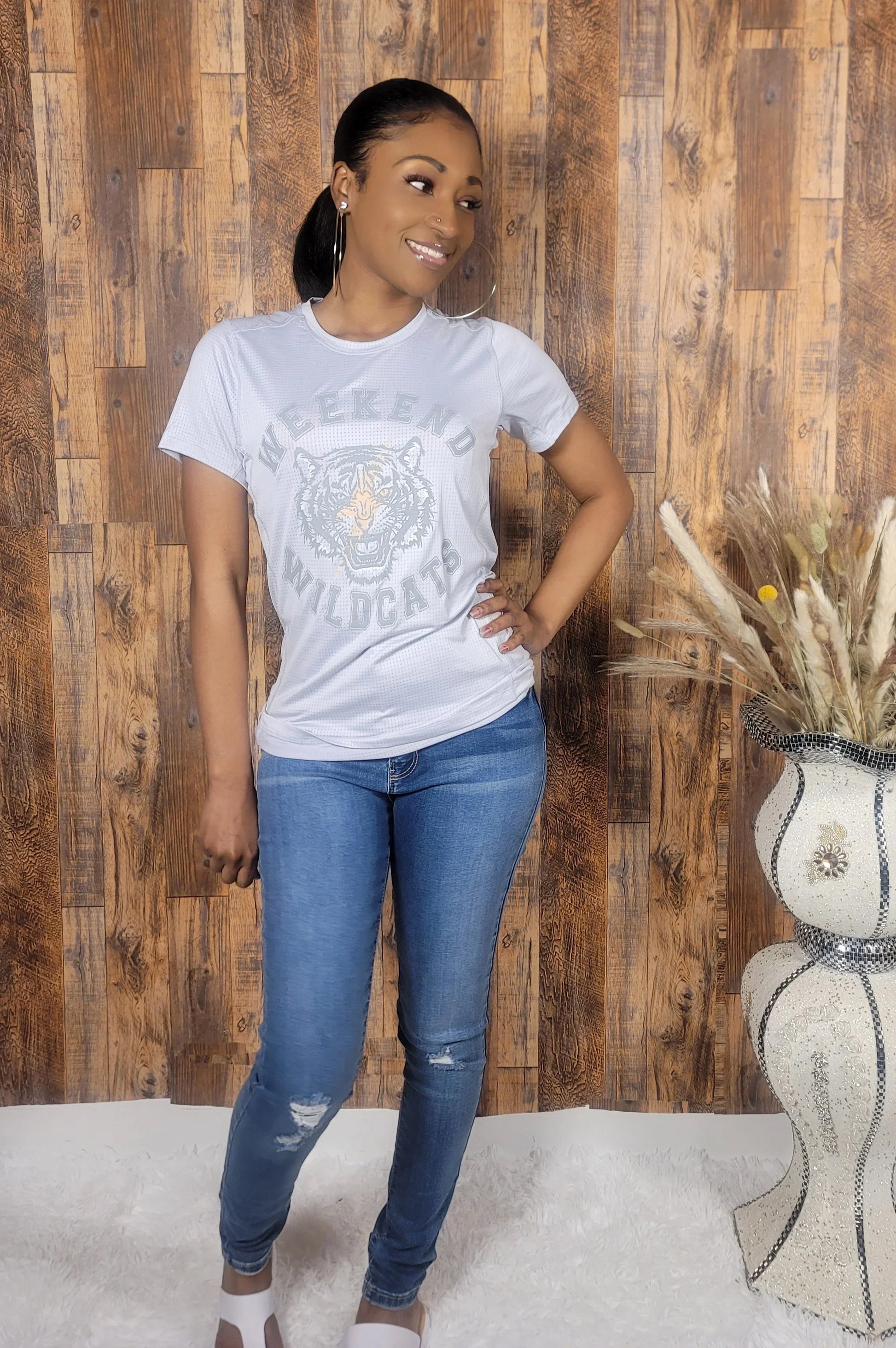 'Weekend Cats' Short Sleeve Graphic Top - Kloset 6
