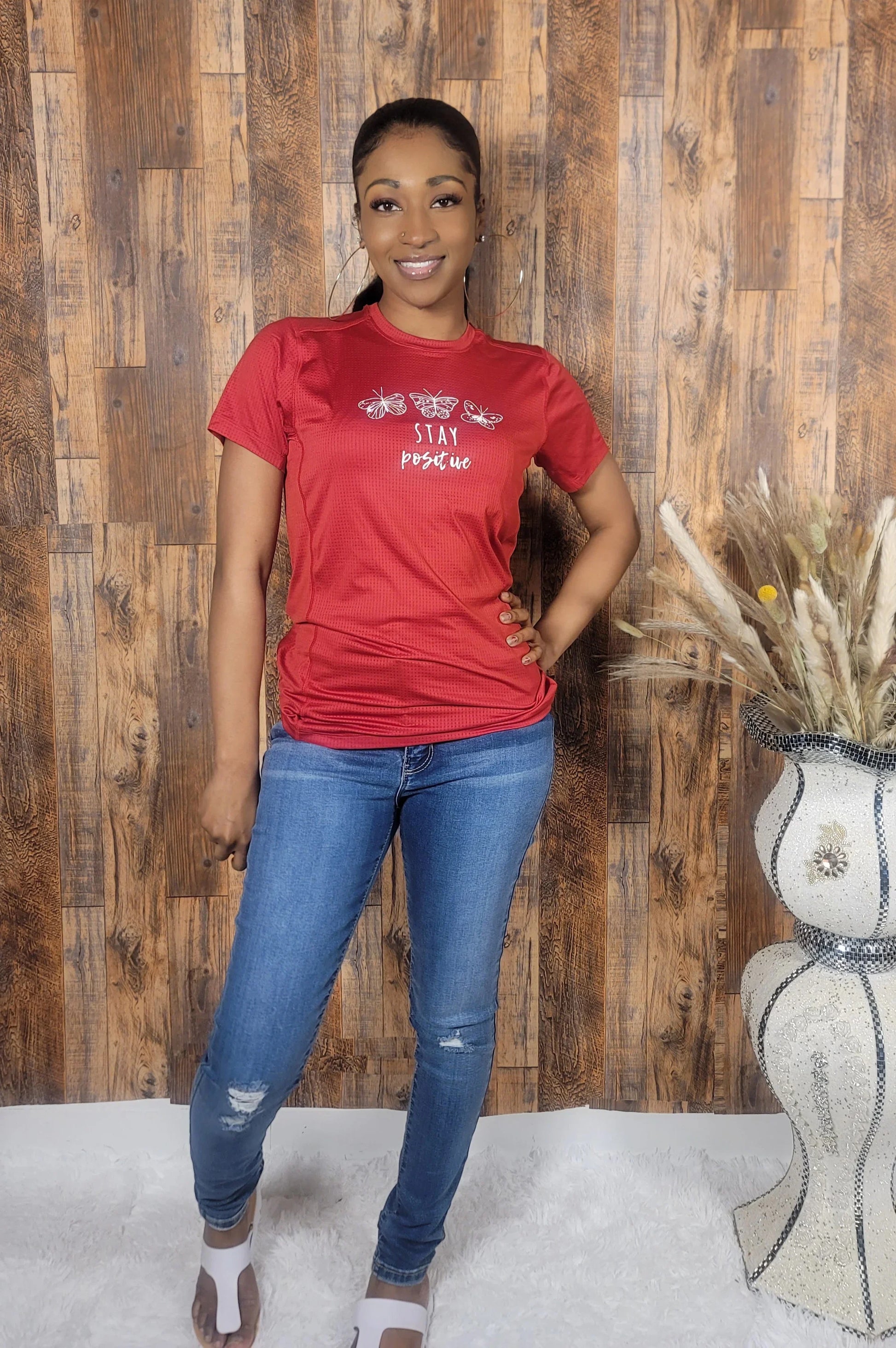 'Stay Positive' Short Sleeve Graphic Top - Kloset 6