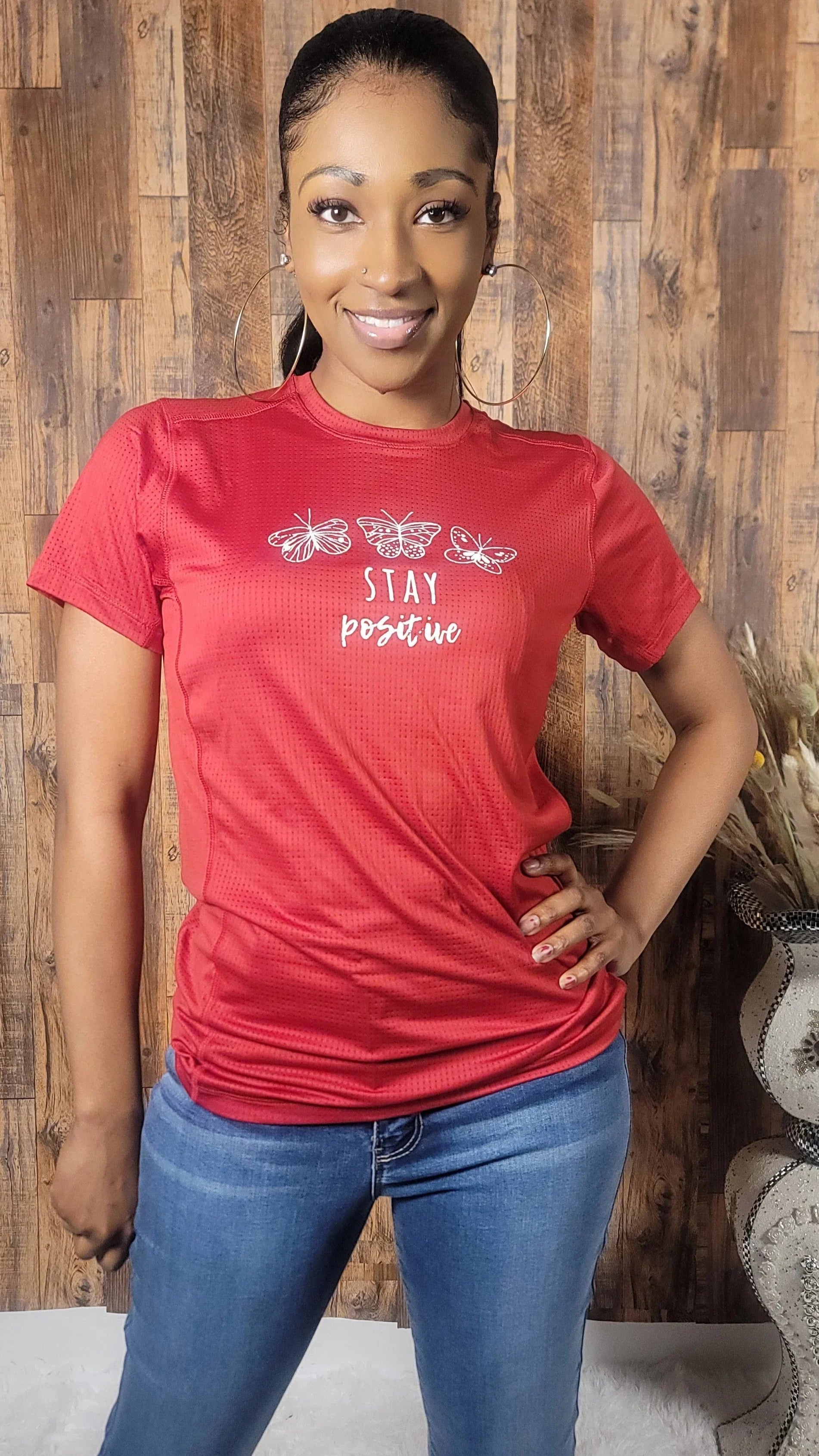 'Stay Positive' Short Sleeve Graphic Top - Kloset 6