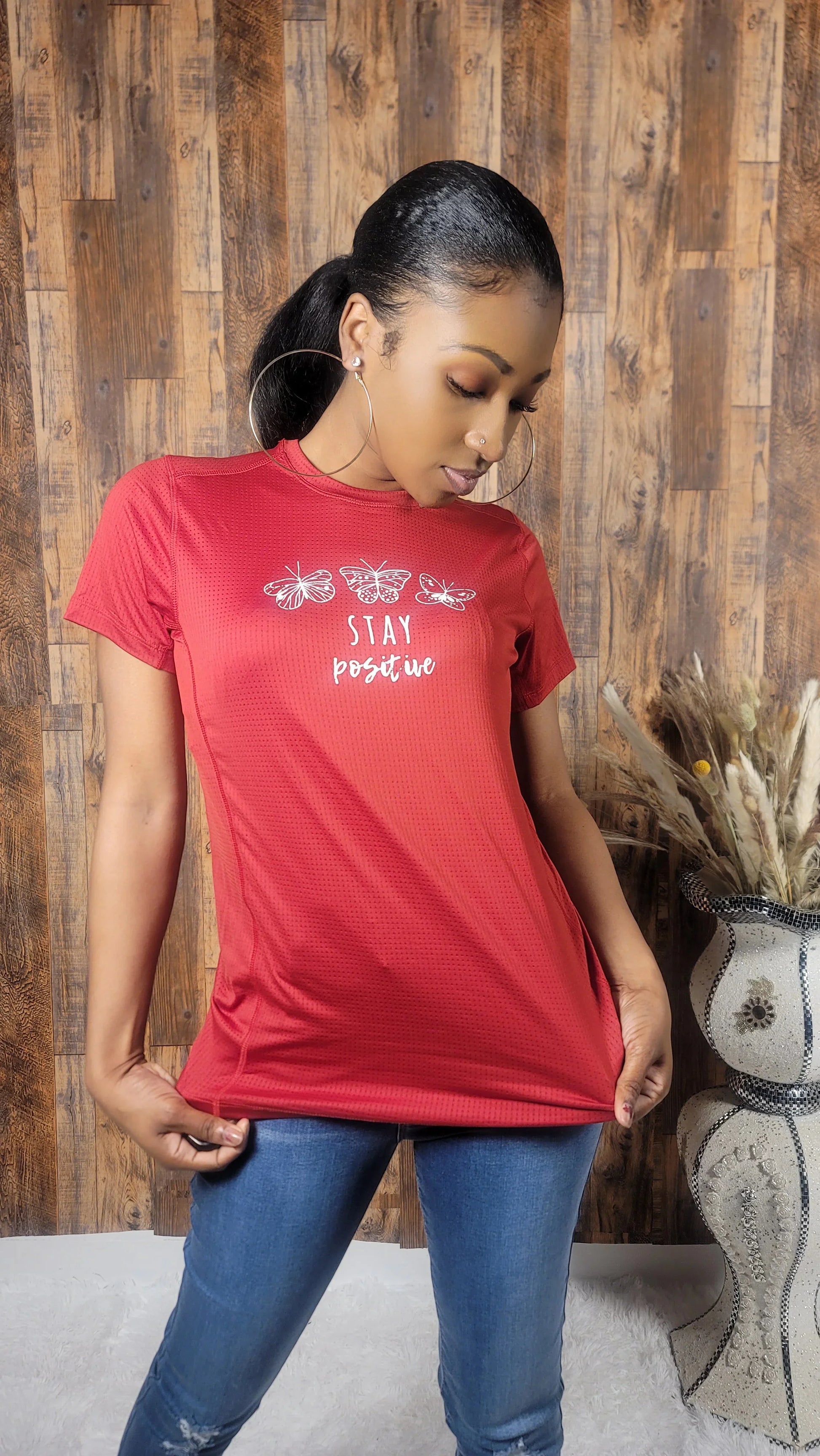 'Stay Positive' Short Sleeve Graphic Top - Kloset 6