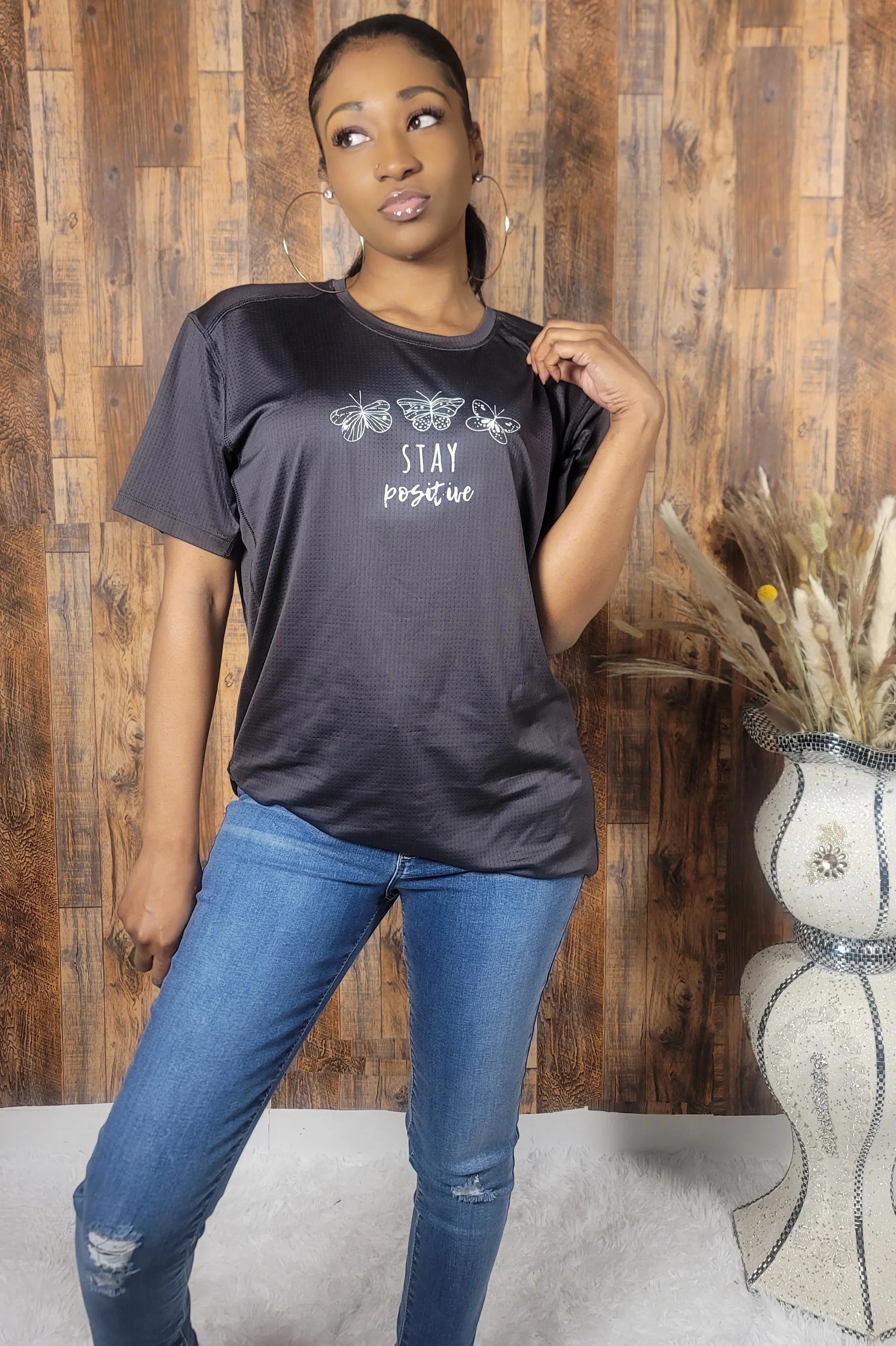 'Stay Positive' Short Sleeve Graphic Top - Kloset 6