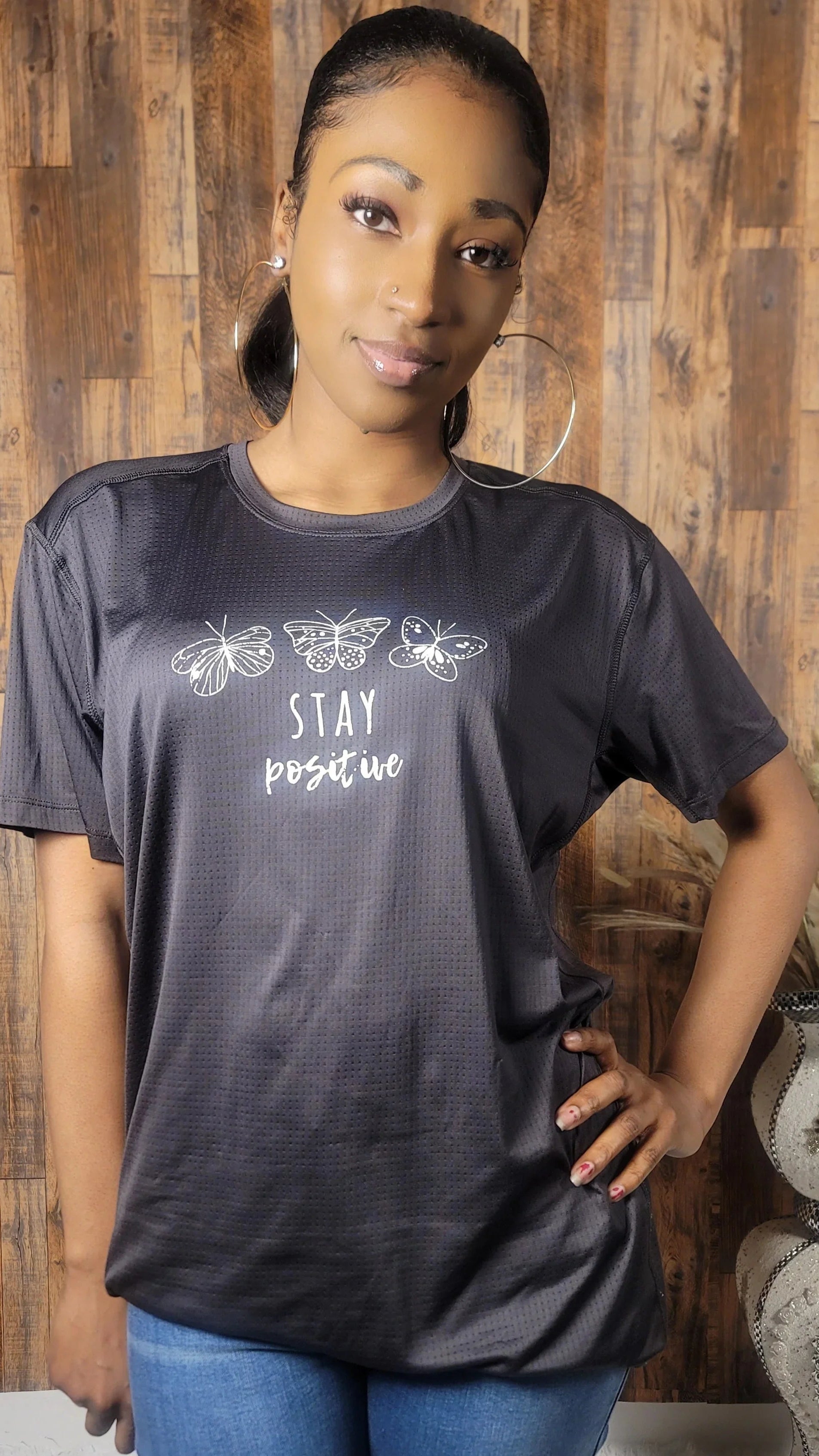 'Stay Positive' Short Sleeve Graphic Top - Kloset 6