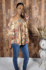Off Shoulder Floral Ruched Blouse - Kloset 6
