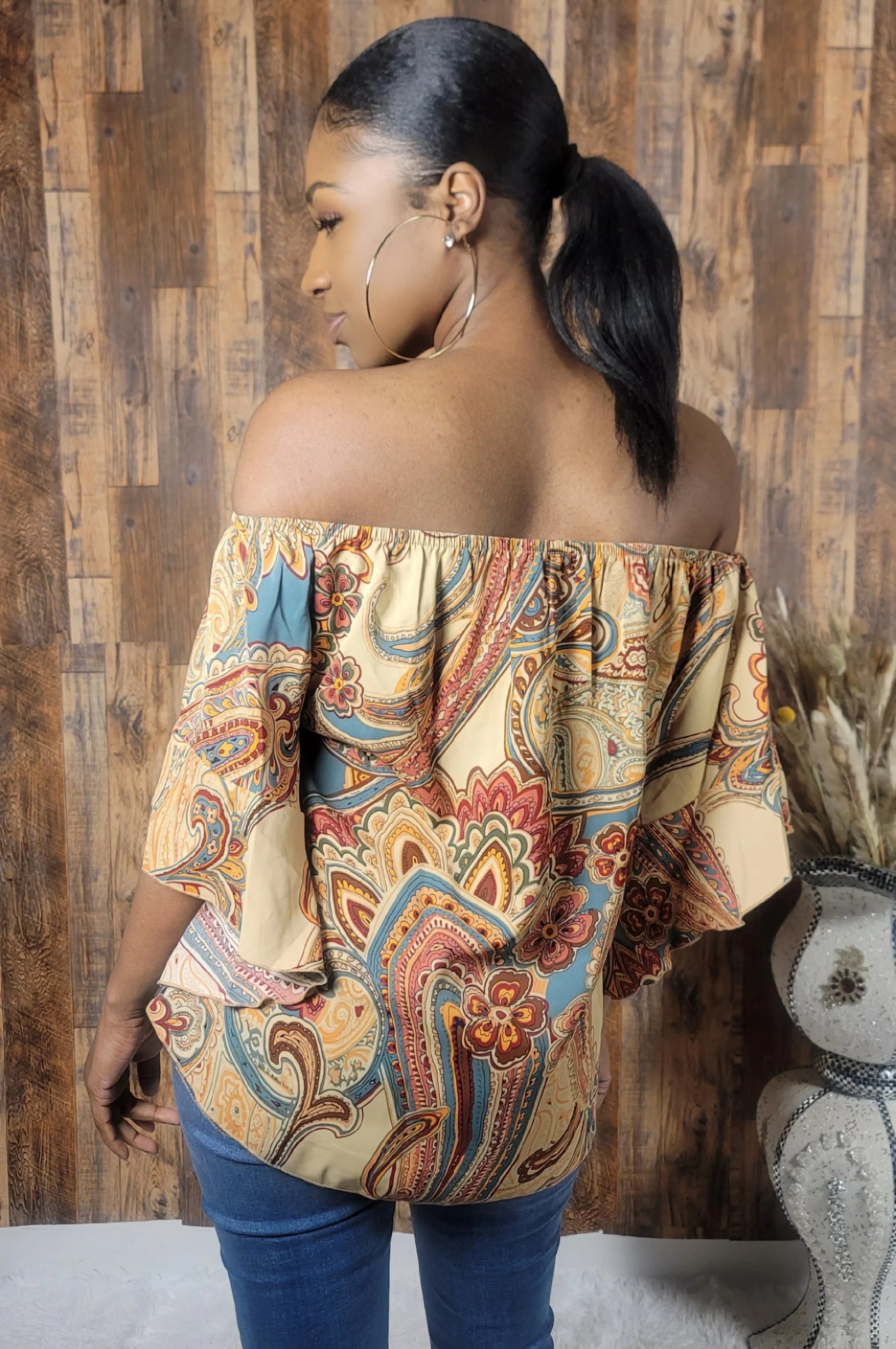 Off Shoulder Floral Ruched Blouse - Kloset 6