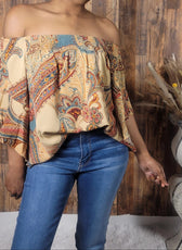 Off Shoulder Floral Ruched Blouse - Kloset 6