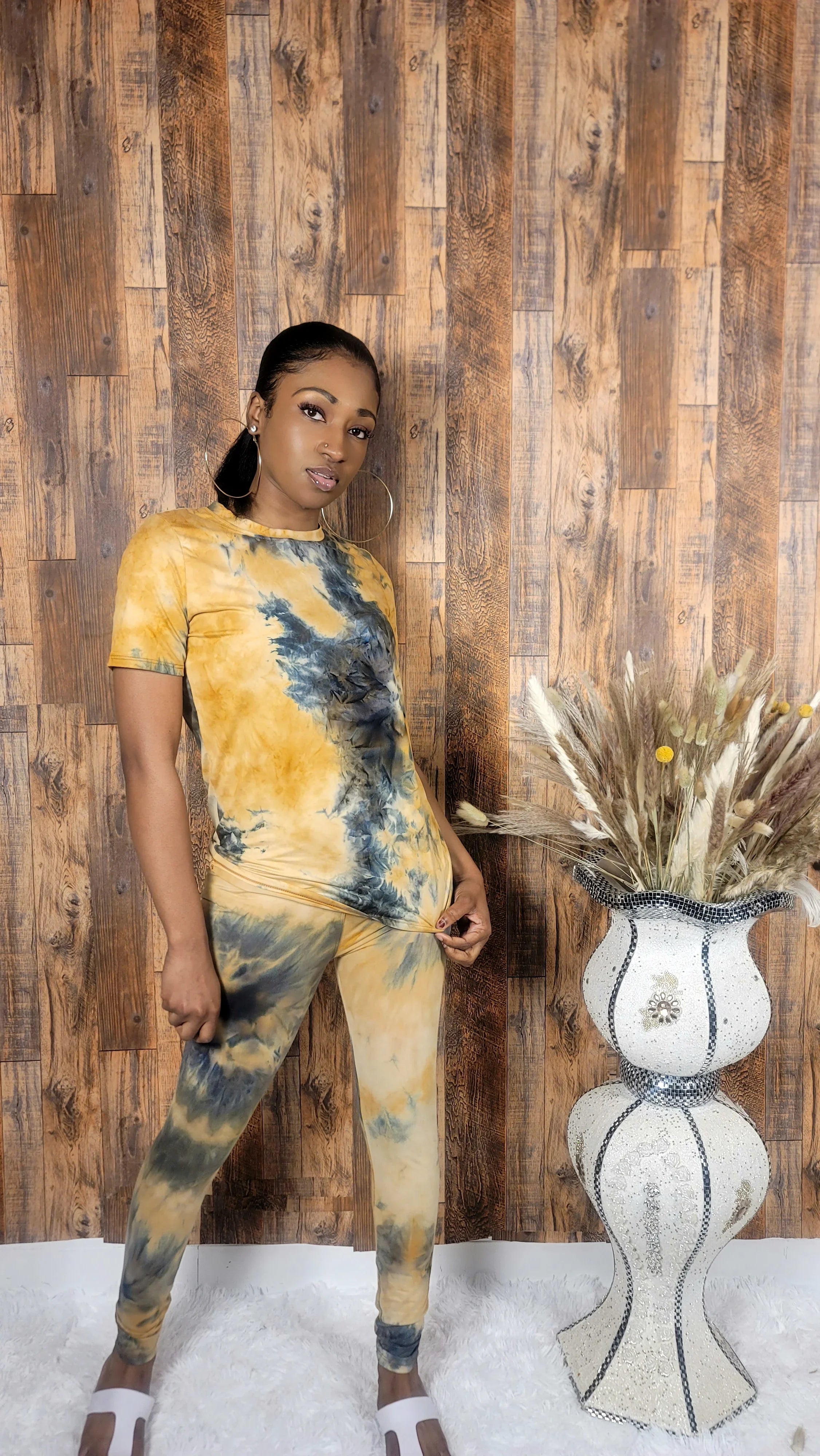 Brown Tie Dye Leggings Two-Piece Set - Kloset 6
