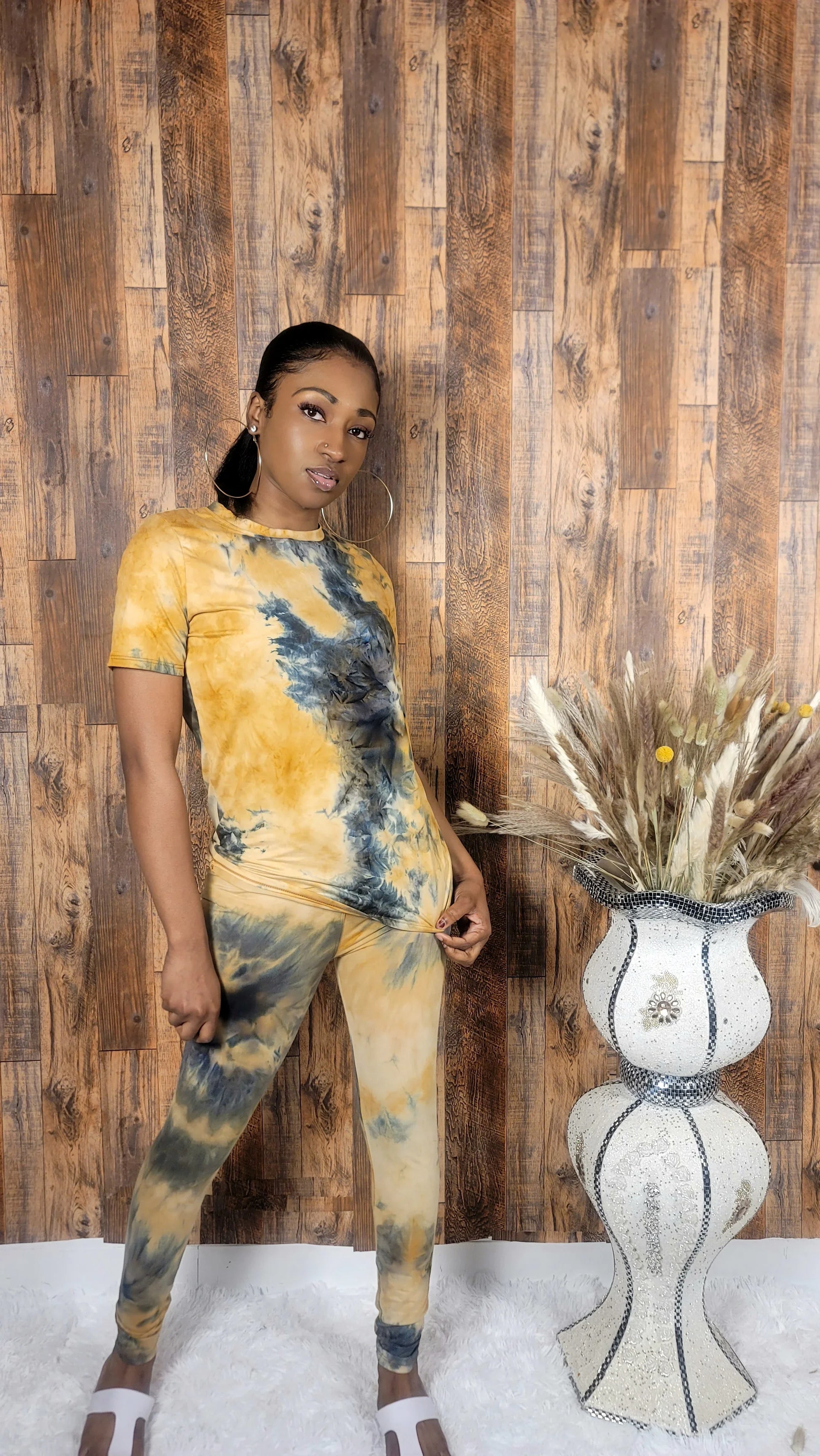Brown Tie Dye Leggings Two-Piece Set - Kloset 6