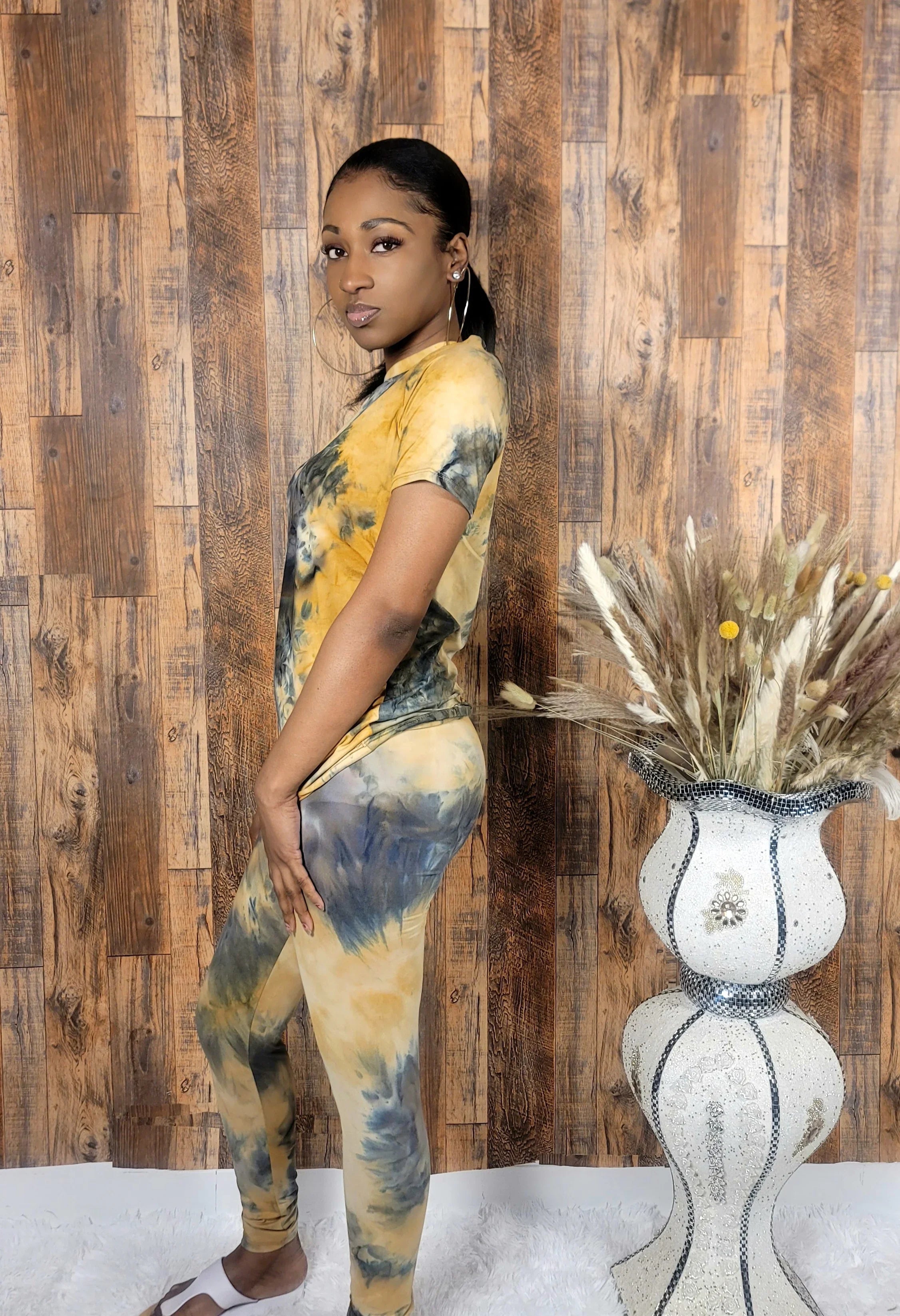 Brown Tie Dye Leggings Two-Piece Set - Kloset 6