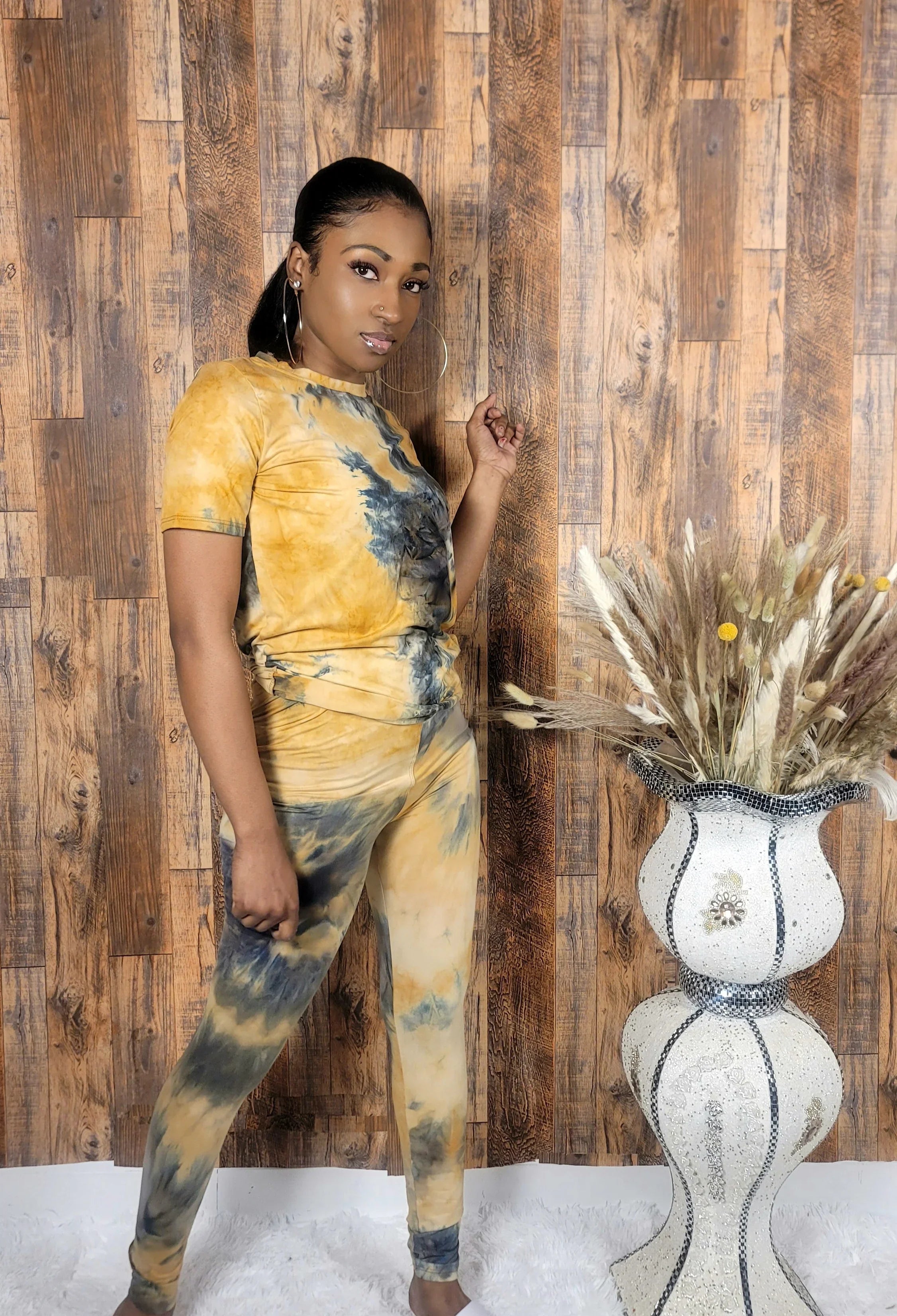 Brown Tie Dye Leggings Two-Piece Set - Kloset 6