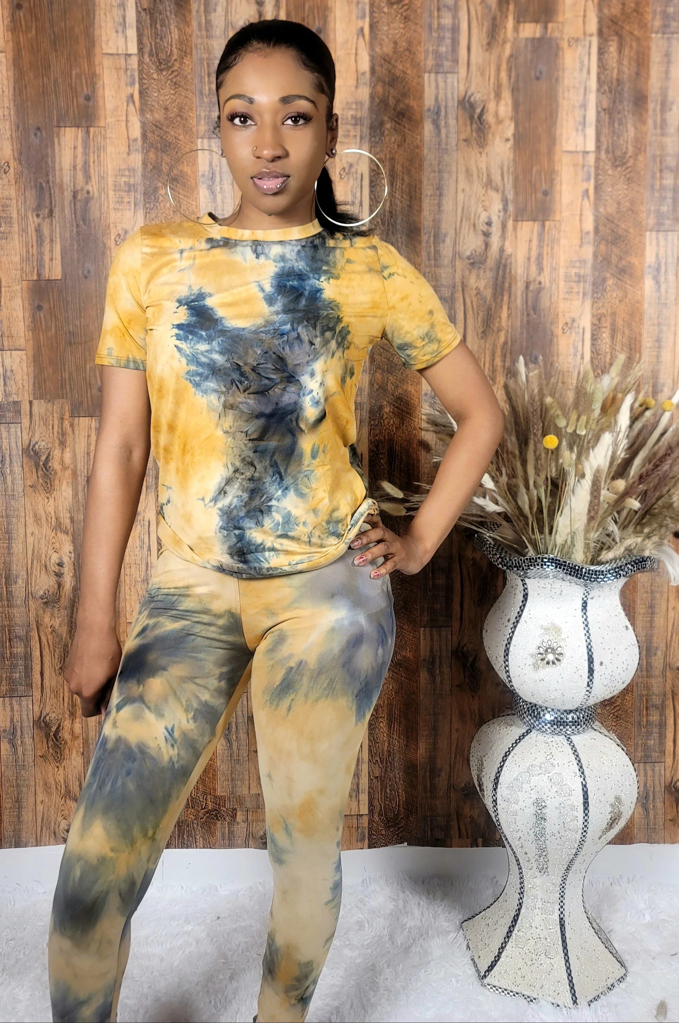 Brown Tie Dye Leggings Two-Piece Set - Kloset 6