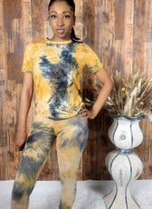 Brown Tie Dye Leggings Two-Piece Set - Kloset 6