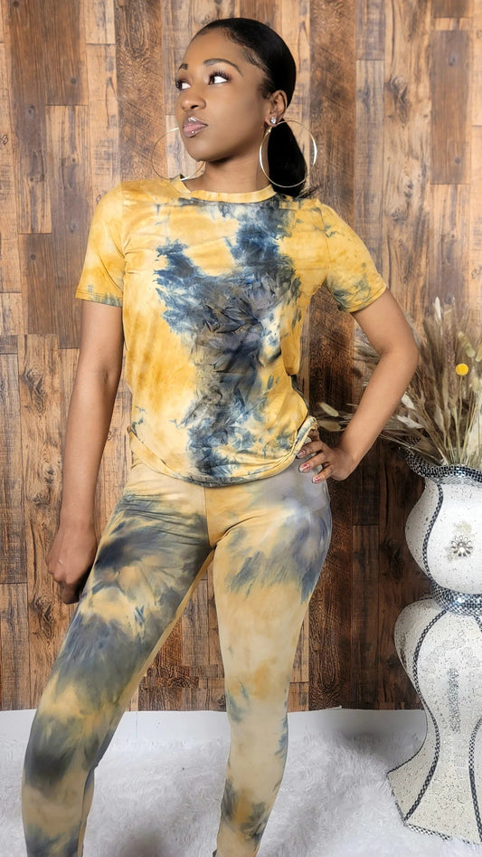 Brown Tie Dye Leggings Two-Piece Set - Kloset 6