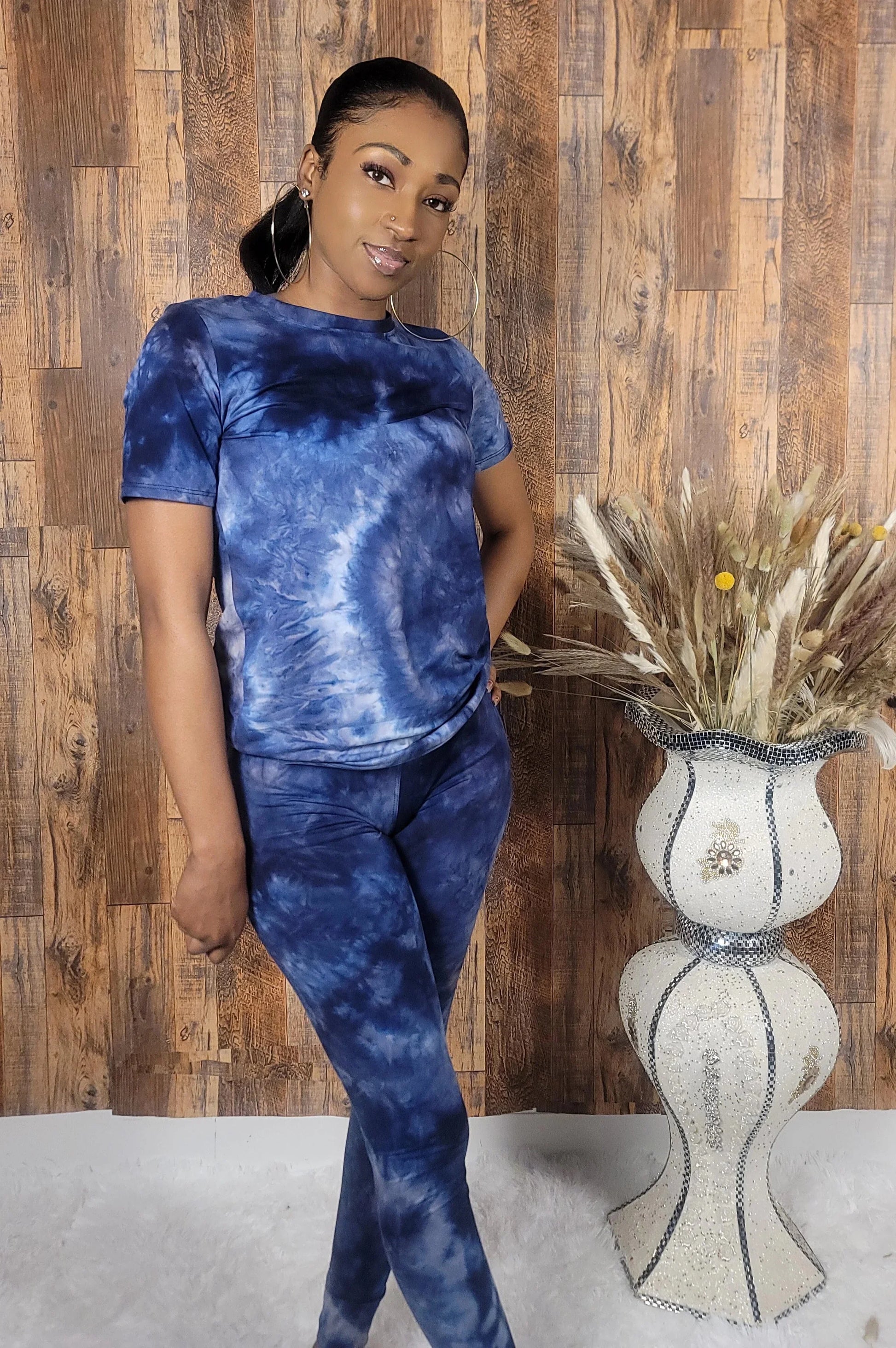 Blue Top and Leggings Two-Piece Set - Kloset 6