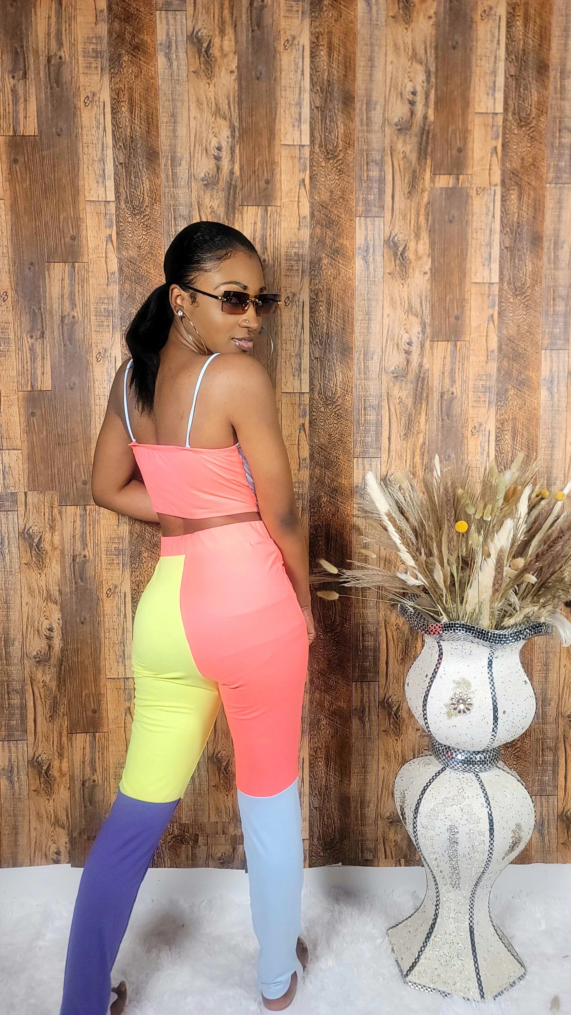 Colorblock Crop Top & Leggings Two-Piece Set - Kloset 6