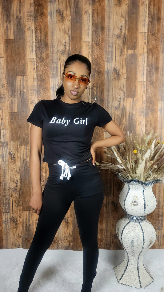 'Baby Girl' Graphic Cropped Top & Leggings Two-Piece Set - Kloset 6