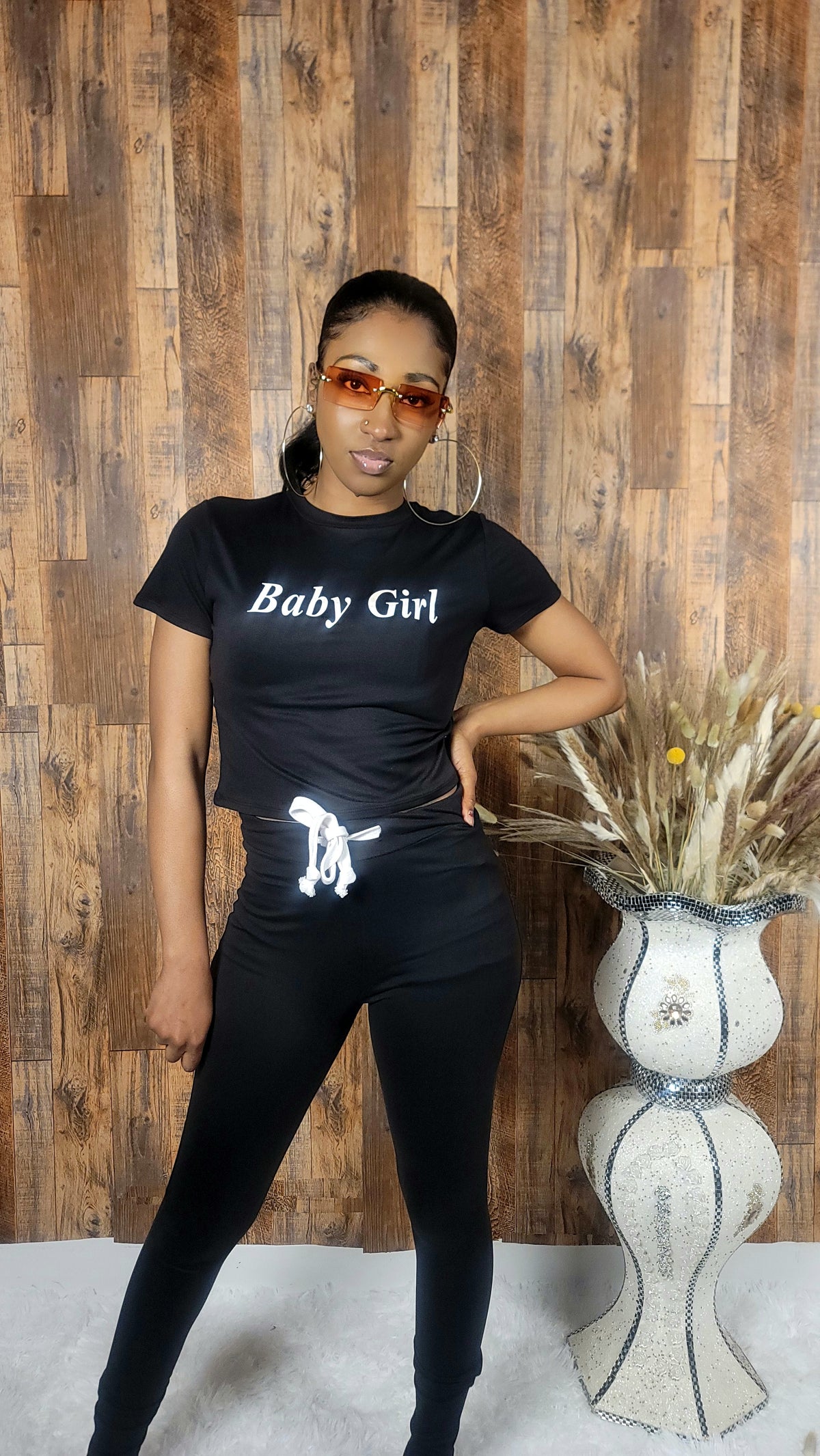 'Baby Girl' Graphic Cropped Top & Leggings Two-Piece Set - Kloset 6