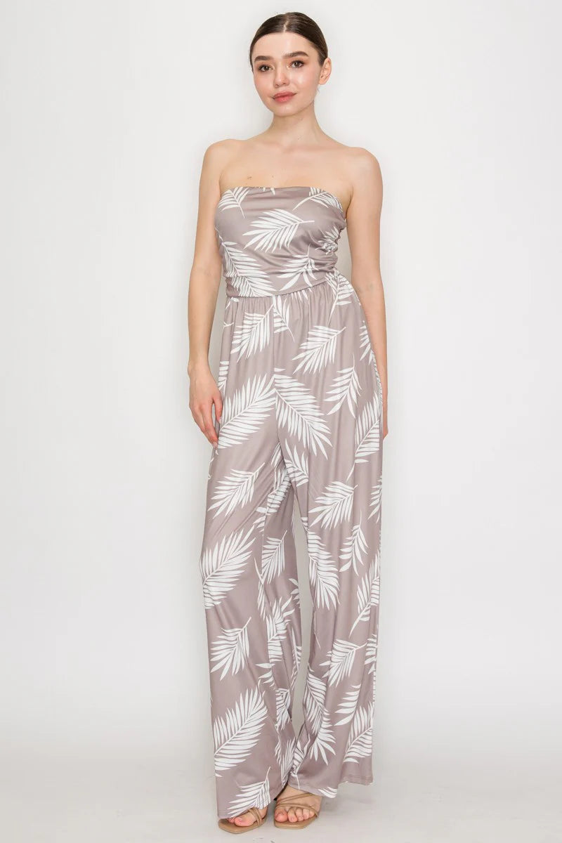 Leaf Printed Tube Top Jumpsuit