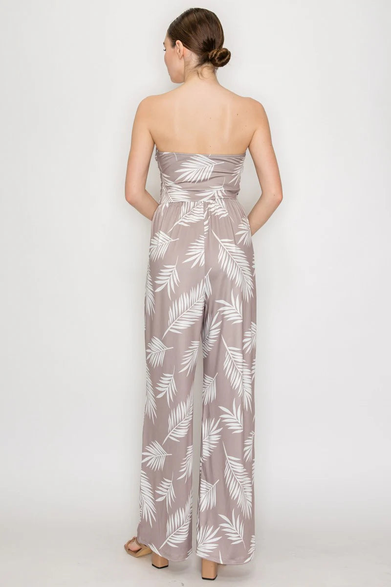 Leaf Printed Tube Top Jumpsuit