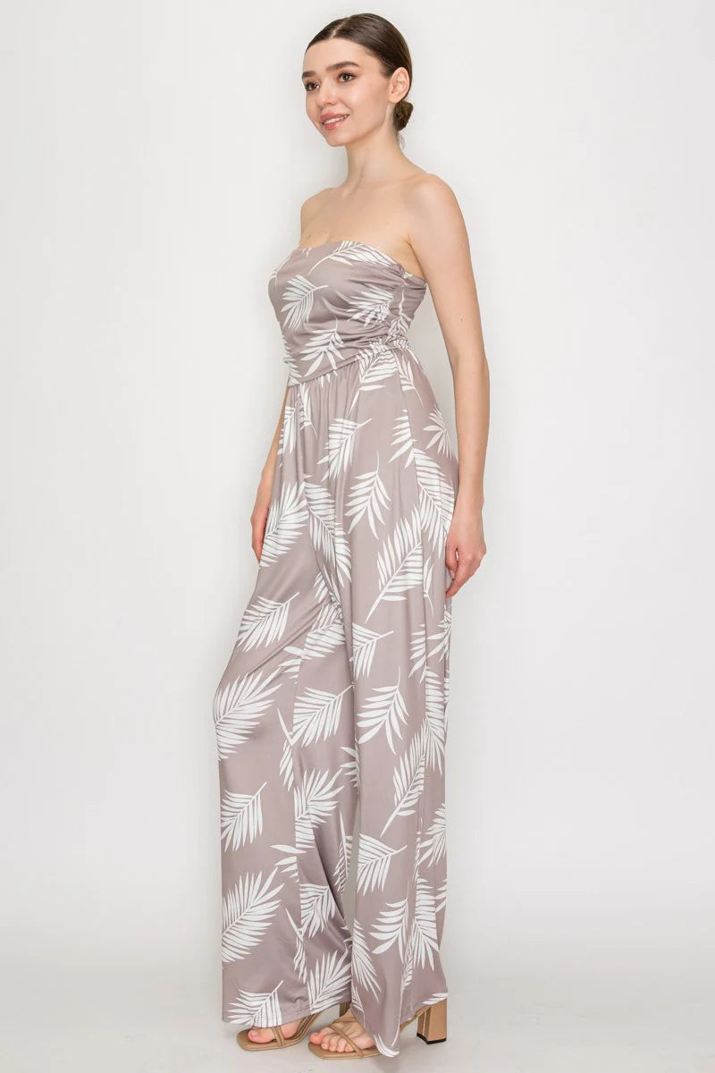 Leaf Printed Tube Top Jumpsuit