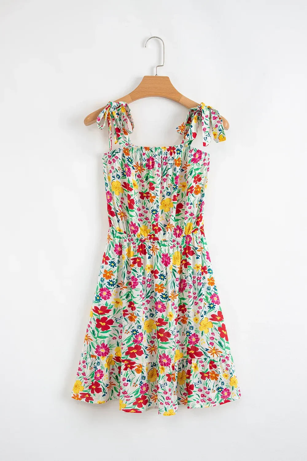 Knotted Tie Strap Ruffle Mini Dress - Kloset 6