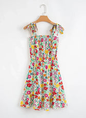 Knotted Tie Strap Ruffle Mini Dress - Kloset 6