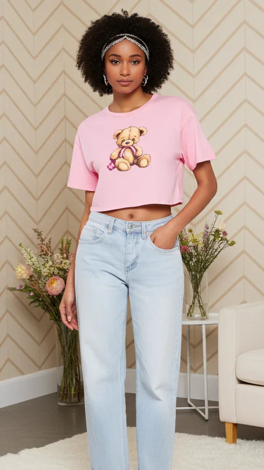 Pink Bear Cropped Top