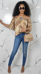 Off Shoulder Floral Ruched Blouse