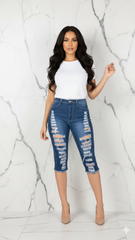 High Waist Bermuda Distressed Shorts