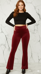 High Waist Velour Flared Leg Pants