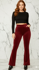 High Waist Velour Flared Leg Pants