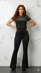 Waist Band Suede Flared Leg Pants