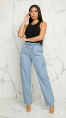 High Waist Baggy Tencel Cargo Pants