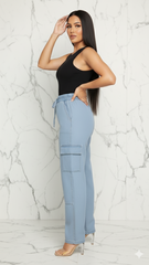 High Waist Baggy Tencel Cargo Pants