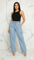 High Waist Baggy Tencel Cargo Pants