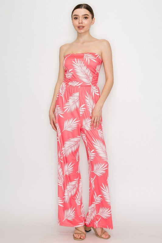 Leaf Printed Tube Top Jumpsuit